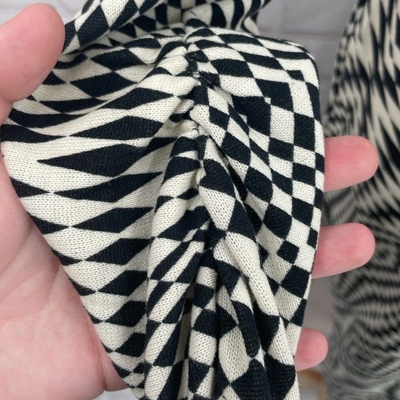 Zara Draped Black White Geometrical Checkered Retro Midi Long Sleeve Dress Small - Picture 4 of 13